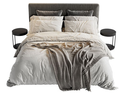 现代布艺双人床 床头几