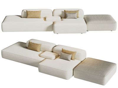 现代奶油风多人沙发