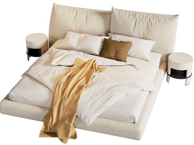 现代布艺双人床 床头几