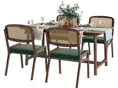 现代中古风实木餐桌椅组合