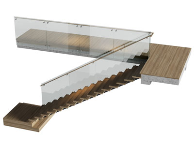 现代玻璃扶手实木楼梯3d模型 现代玻璃扶手实木楼梯