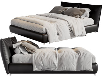 现代皮质床头双人床