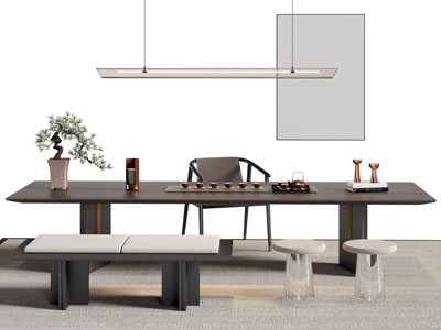 新中式长方形实木茶桌椅组合