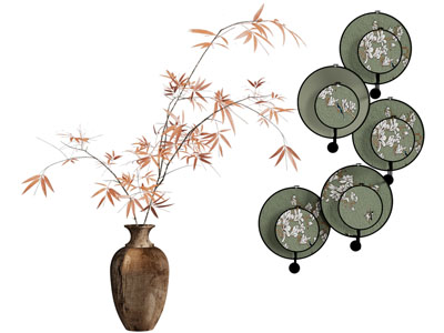 新中式墙饰挂件 花瓶花卉