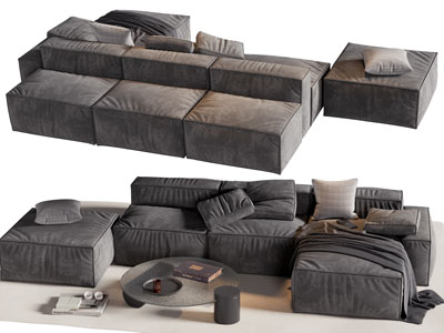 现代布艺双向多人沙发 茶几组合