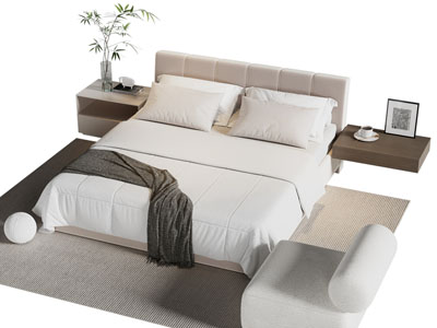 现代布艺双人床 床头柜