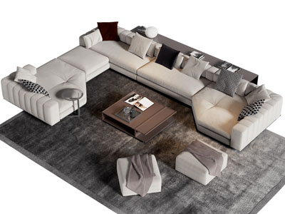 现代转角多人沙发 茶几组合 沙发凳子