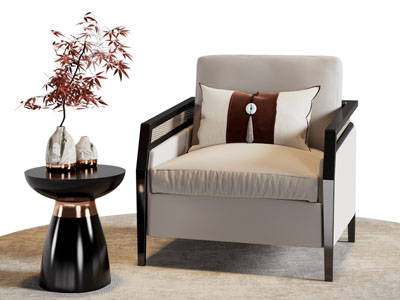 新中式单人沙发 边几