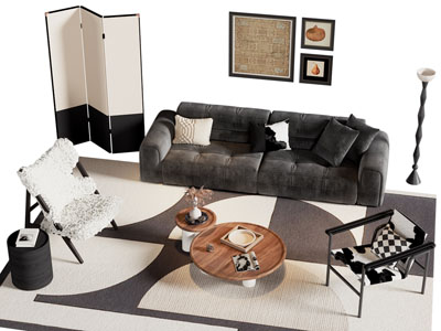 现代多人沙发 休闲椅子和茶几组合