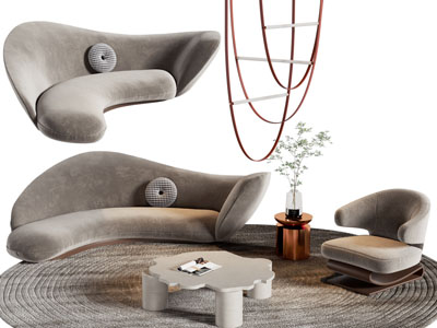 现代弧形多人沙发 休闲椅子和茶几组合