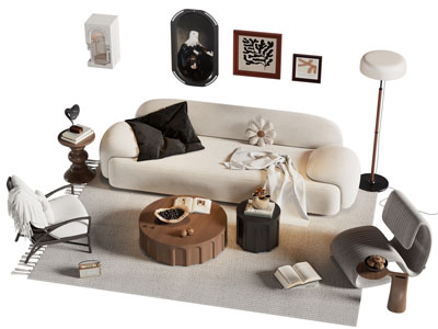 现代多人沙发 休闲椅子和茶几组合