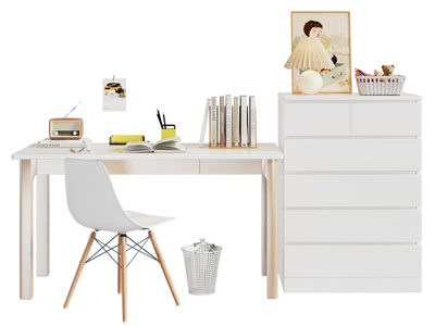 现代书桌椅组合 边柜3d模型 现代书桌椅组合 边柜