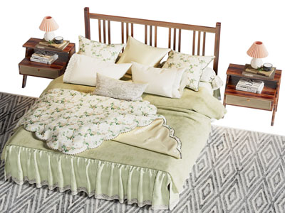 北欧实木双人床 床头柜