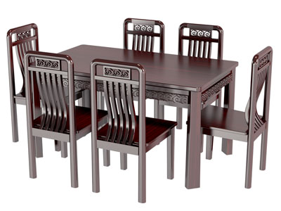 新中式长方形实木餐桌椅组合