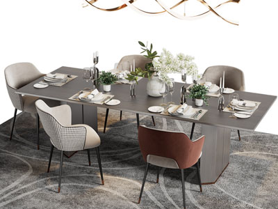 现代长方形餐桌椅组合