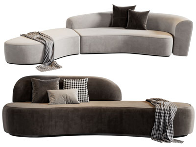 现代弧形多人沙发