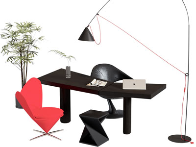 现代异形书桌椅组合 落地灯3d模型 现代异形书桌椅组合 落地灯