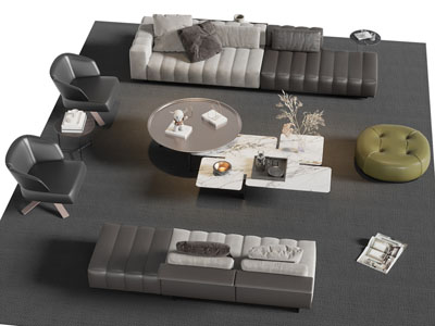 现代多人沙发 休闲椅子和茶几组合
