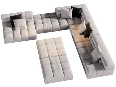 现代布艺转角多人沙发 沙发凳子