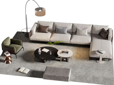 现代转角多人沙发 休闲椅子和茶几组合