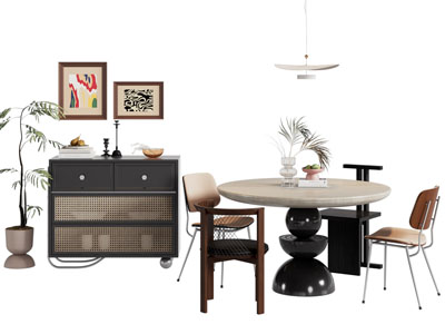 中古风餐桌椅组合 边柜