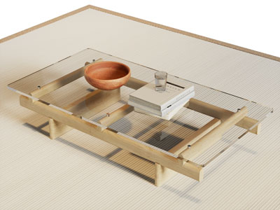 现代长方形玻璃茶几3d模型 现代长方形玻璃茶几