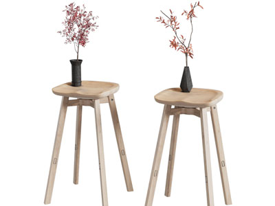 现代实木凳子 花瓶花卉