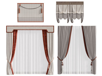 新中式窗帘窗纱3d模型 新中式窗帘窗纱