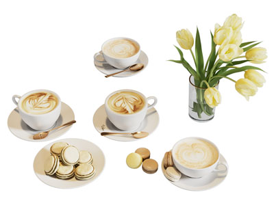 现代盘装点心 咖啡 花瓶花卉摆件组合