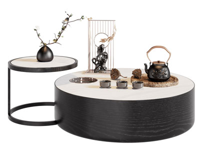 新中式圆形拼接茶几3d模型 新中式圆形拼接茶几