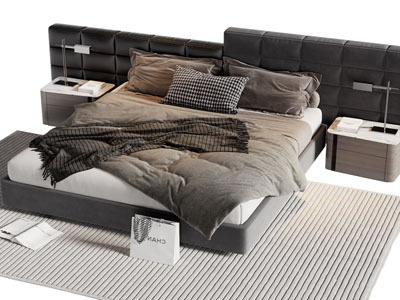 现代双人床 床头柜