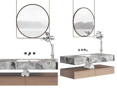 现代悬挂式洗手台 镜子