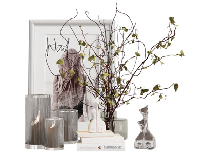 现代玻璃烛台 花瓶花卉 书本摆件组合