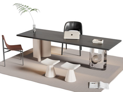 现代书桌椅组合3d模型 现代书桌椅组合