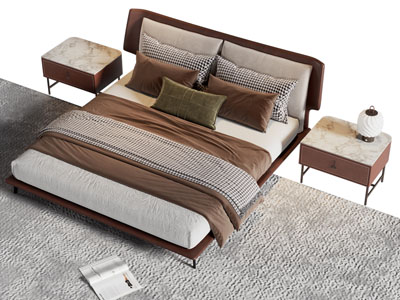 现代双人床 床头柜