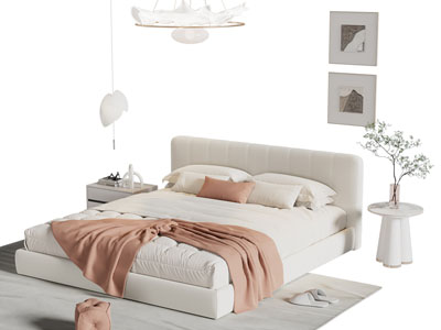 现代布艺双人床 床头柜