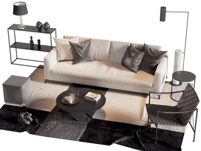 现代布艺多人沙发 休闲椅子和茶几组合