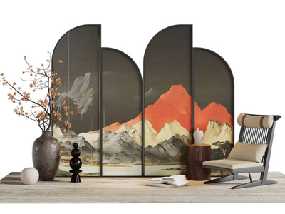 新中式屏风 休闲椅子