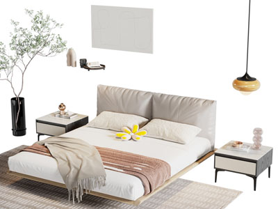 现代布艺双人床 床头柜