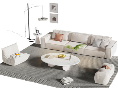 现代布艺多人 懒人沙发 茶几组合