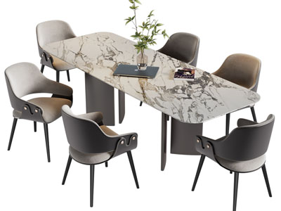 现代长方形餐桌椅组合