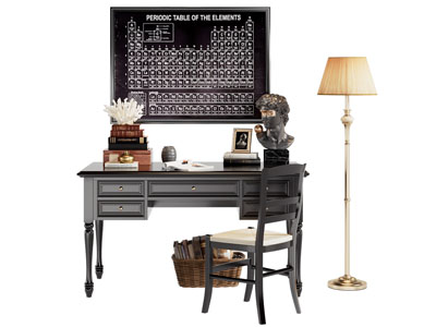 法式书桌椅组合 落地灯3d模型 法式书桌椅组合 落地灯
