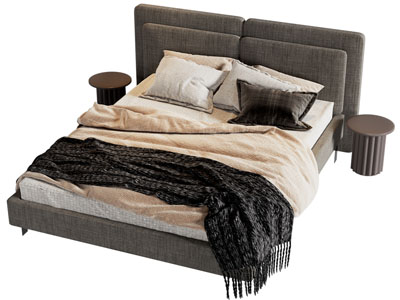 现代布艺双人床 床头几