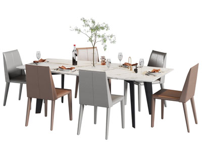 现代长方形餐桌椅组合
