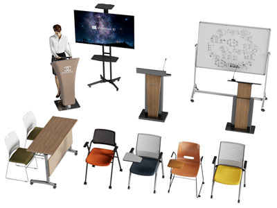 现代讲台 会议桌椅组合 电视机 白板3d模型 现代讲台 会议桌椅组合 电视机 白板
