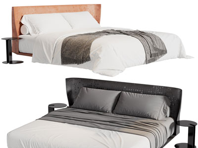 现代双人床 床头几