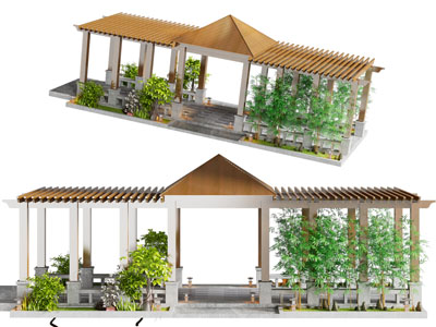 新中式廊架 凉亭