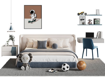 现代儿童双人床 床头柜