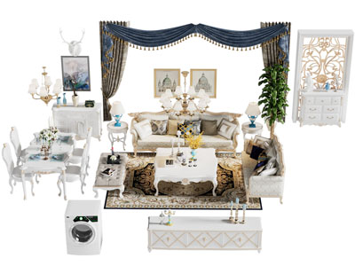 欧式多人沙发 边柜 电视柜和茶几组合