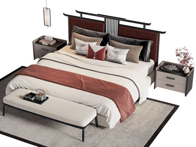 新中式双人床 床头柜